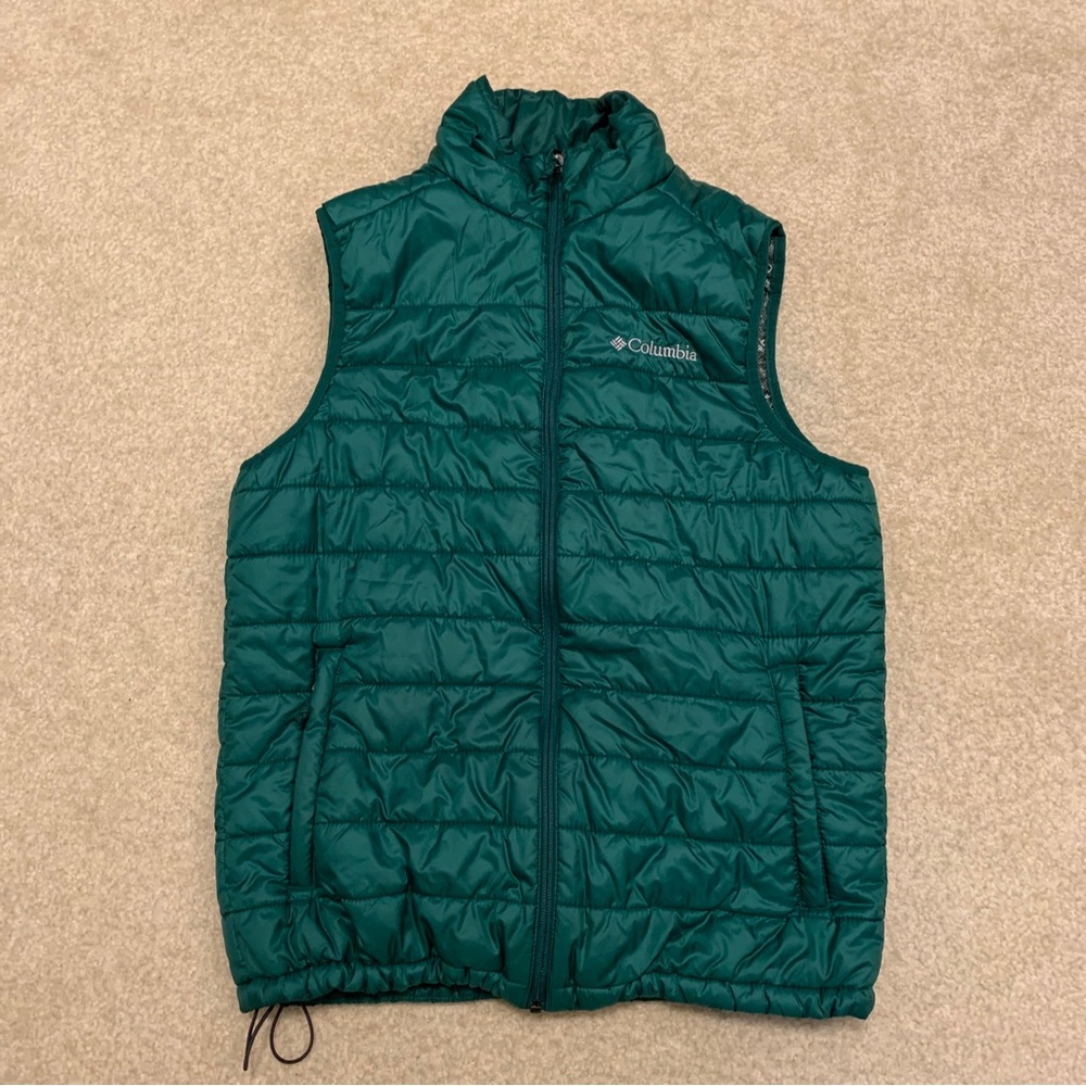 Columbia Omni-Heat Green Puffer Vest Jacket Full Zip Pockets Mens Size S